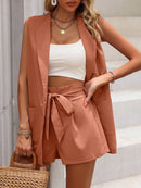 Conjunto Colete, Blusinha e Short de Linho 3 PEÇAS