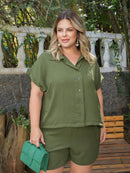 PLUS SIZE Conjunto camisa e shorts: Elegancia e versatilidade