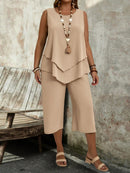 EMERY ROSE Conjunto de 2 peças Plus Size para Mulheres com Top sem mangas verde simples e calça sete-oitavos