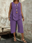 EMERY ROSE Conjunto de 2 peças Plus Size para Mulheres com Top sem mangas verde simples e calça sete-oitavos