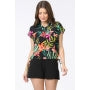 Blusa Camisa Estampada Floral Azul
