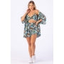 Blusa Camisa Estampada Floral Azul