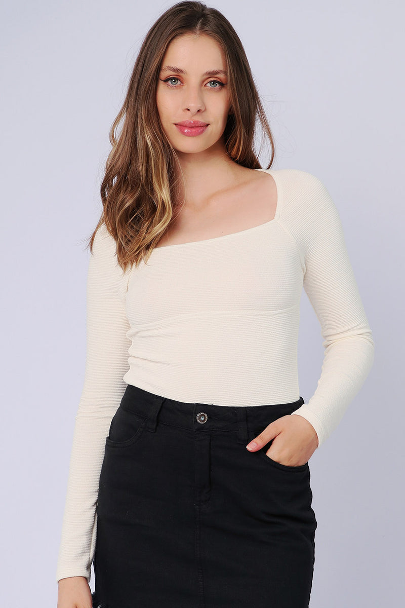 Vestido Manga Longa com Fenda Off White