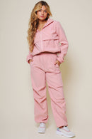 Jaqueta Corta Vento Rosa Com Capuz