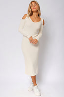 Vestido Manga Longa com Fenda Off White